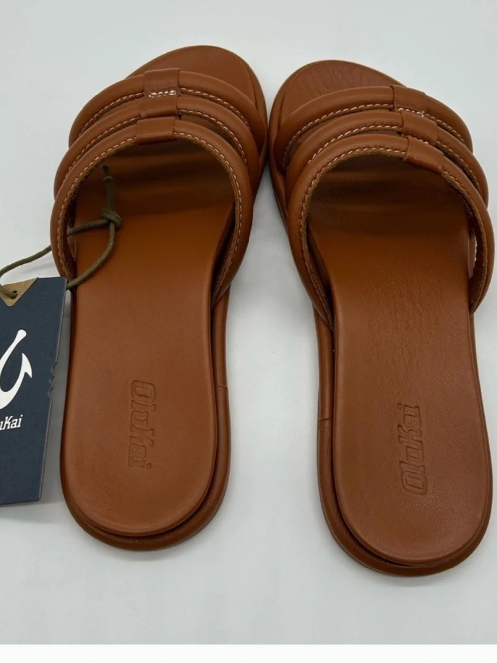 OluKai Women's Tiare Comfort Leather Slide Sandals in Fox Brown Size 10 NWT - Picture 4 of 7